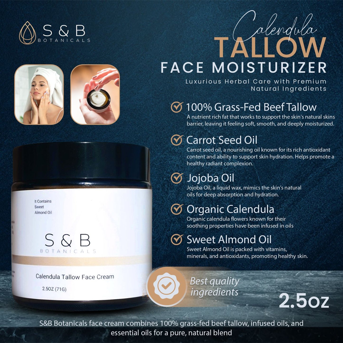 Handmade tallow face cream crafted in small batches in Washington by S&B Botanicals