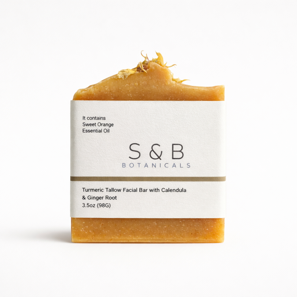 Turmeric Tallow Facial Soap Bar – Calendula, Honey & Oat Gentle Face Cleanser | Natural Herbal Facial Soap