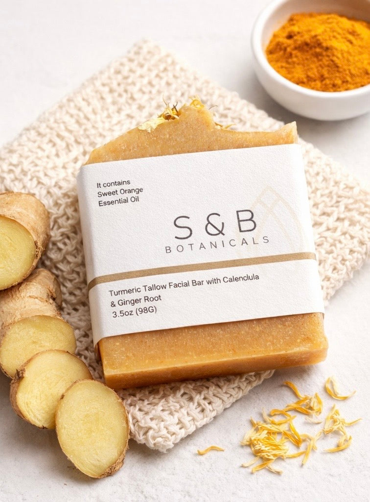 Turmeric Tallow Facial Soap Bar – Calendula, Honey & Oat Gentle Face Cleanser | Natural Herbal Facial Soap