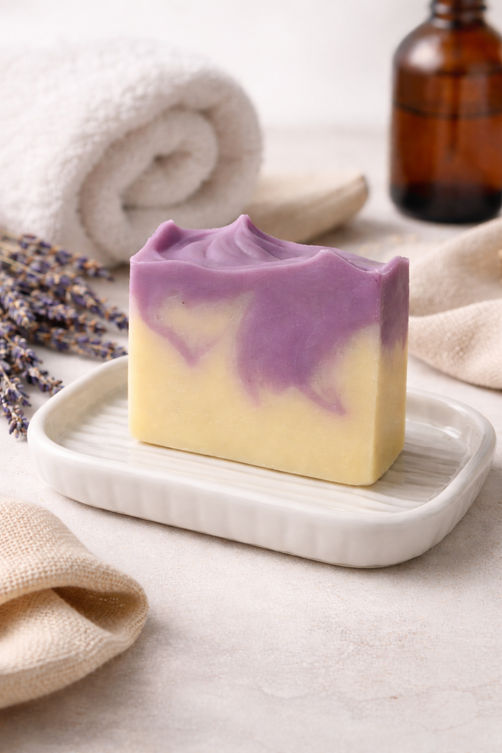 Natural lavender soap bar made with organic extra-virgin olive oil and grass-fed tallow for nourished skin