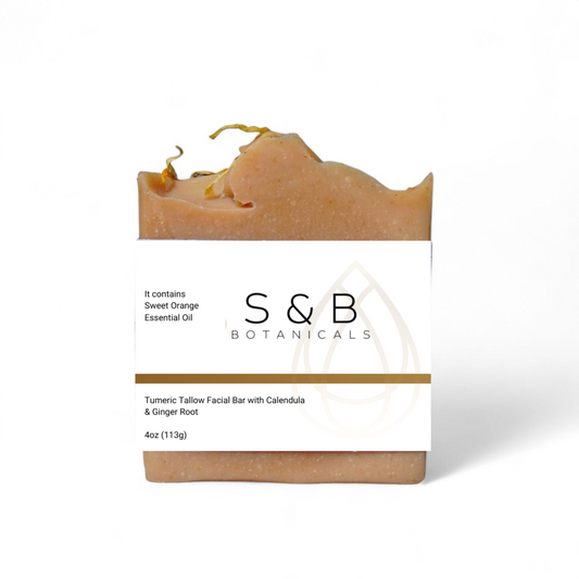Turmeric and tallow facial soap bar with calendula, ginger, honey, and sweet orange – natural skincare for glowing, healthy skin