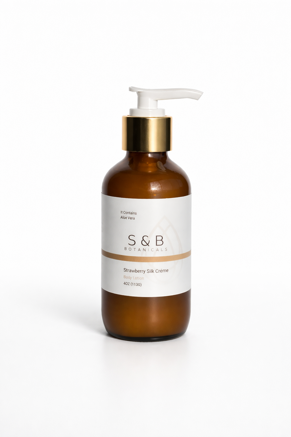Aloe vera and botanical oil body lotion in a reusable glass bottle