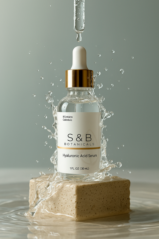 Calendula and hyaluronic acid face serum ingredients — natural botanical formula by S&B Botanicals
