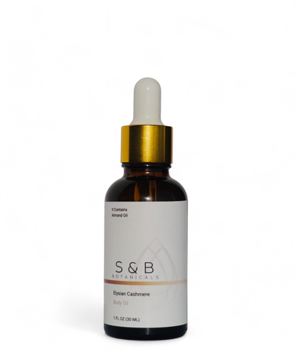 Calendula infused scented body oil by S&B Botanicals — natural plant-based moisturizing skin care in glass bottle