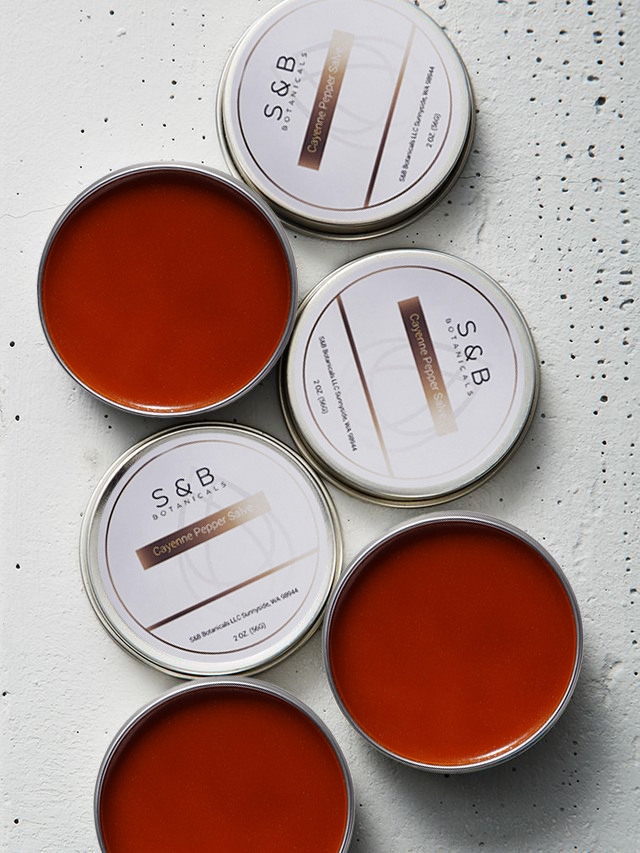 Cayenne infused herbal salve made with simple natural ingredients