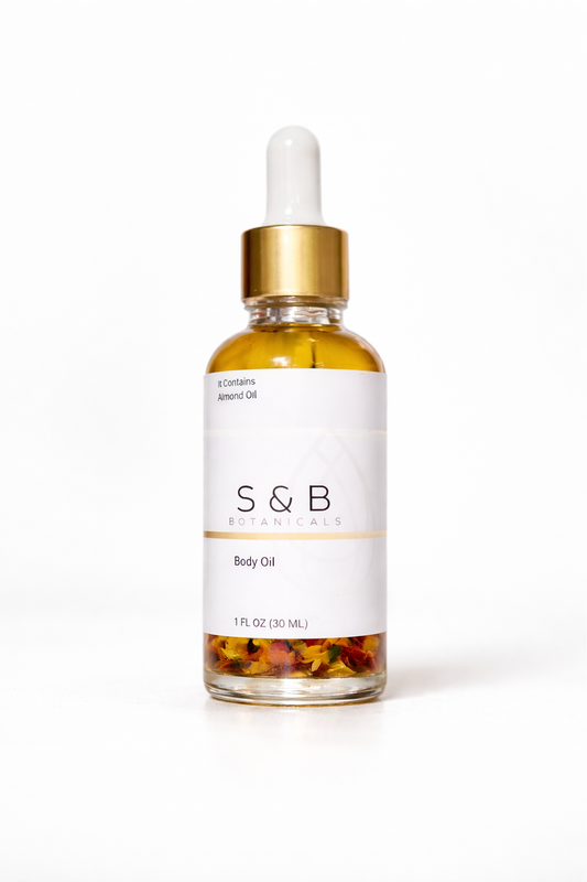 Lavender body oil herbal infused natural skin oil in glass dropper bottle 1oz S&B Botanicals